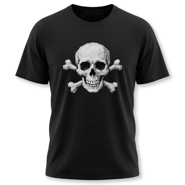 Gothic Skull and Crossbones T-Shirt - Hand-Painted Skeletal Art Tee