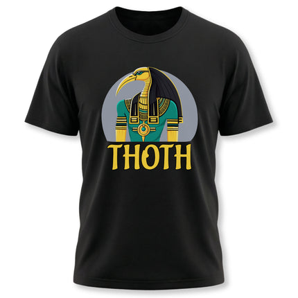 Thoth Egyptian god graphic tee featuring the ibis deity and the name "THOTH" in ancient style.