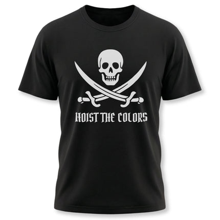 Hoist the Colors pirate skull crossbones graphic t-shirt design.