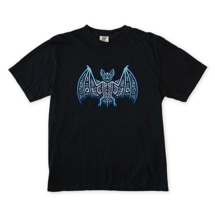 Mayan Bat Symbol T-Shirt | Tribal Geometric Blue & Indigo Graphic Tee Shirt