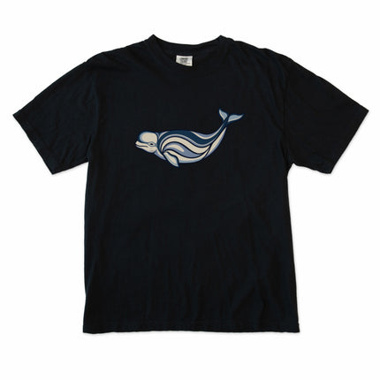 Indigenous art beluga whale graphic tee shirt inspired by Inuit marine culture.