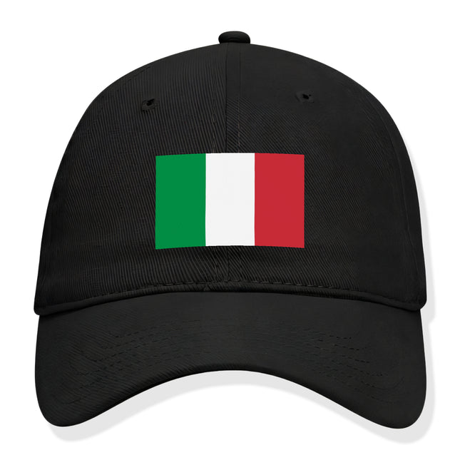Black baseball cap featuring the Italian flag tricolor design.