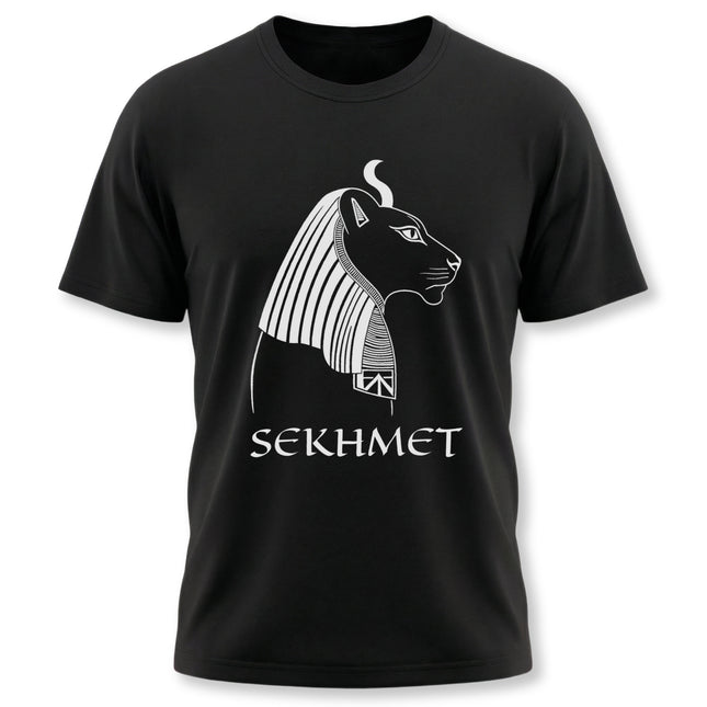 Sekhmet Egyptian goddess line art graphic tee featuring the stylized lioness design.