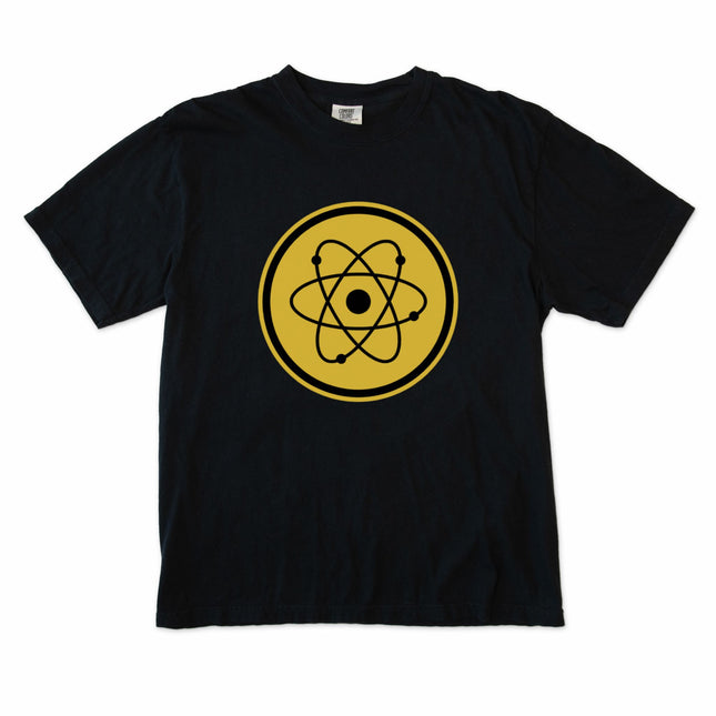 Retro Atomic Symbol Science T-Shirt - Golden Emblem Tee