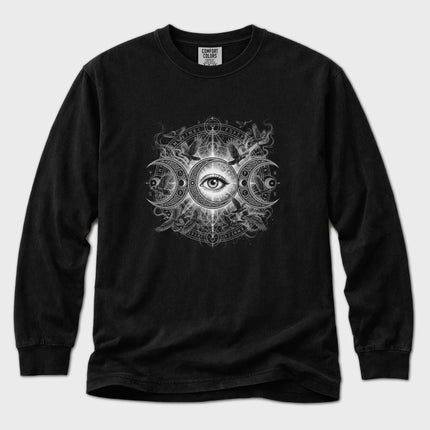 Triple Moon Eye Long Sleeve T-Shirt | Celestial Lunar Graphic Tee