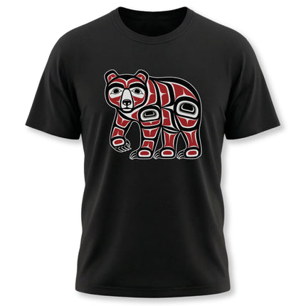 Red Haida Formline art bear graphic tee, featuring Pacific Northwest Native American style.