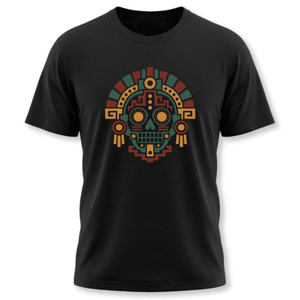 Aztec Skull T-Shirt | Geometric Mesoamerican Headdress Graphic Tee