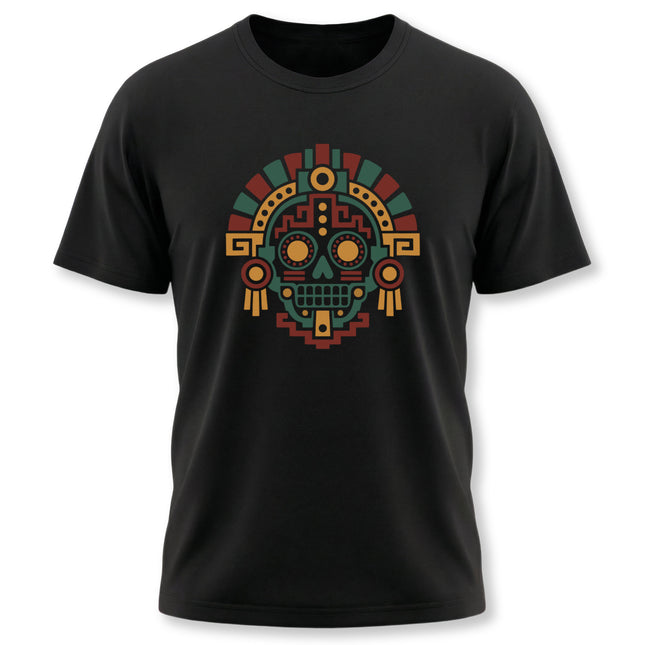 Aztec Skull T-Shirt | Geometric Mesoamerican Headdress Graphic Tee