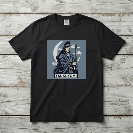 Tsukuyomi Japanese Moon God Graphic T-Shirt | Sword & Crescent Moon | V1