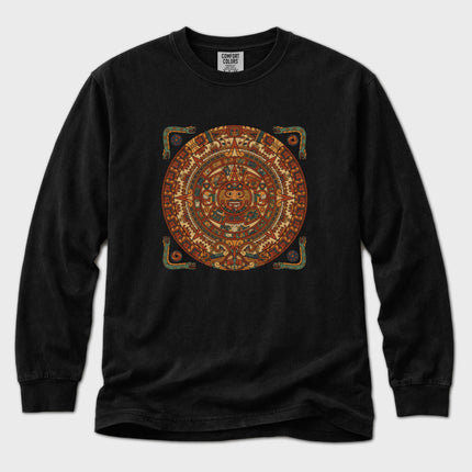 Aztec Calendar T-Shirt | Mesoamerican Sun Stone Art Long Sleeve Tee