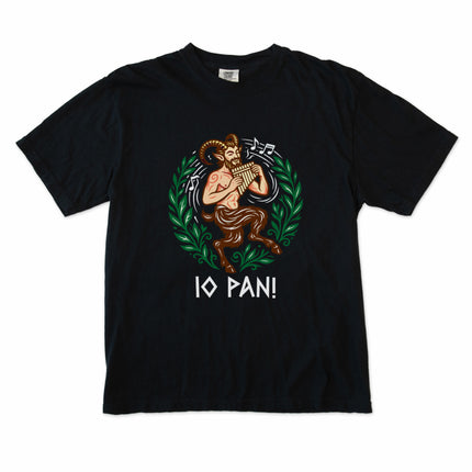 IO Pan T-Shirt graphic featuring Greek mythology, satyr, and pagan themes.
