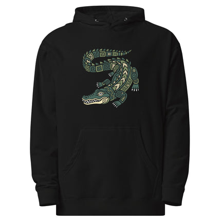 Mayan Crocodile Hoodie | Green Geometric Reptile Hooded Sweatshirt