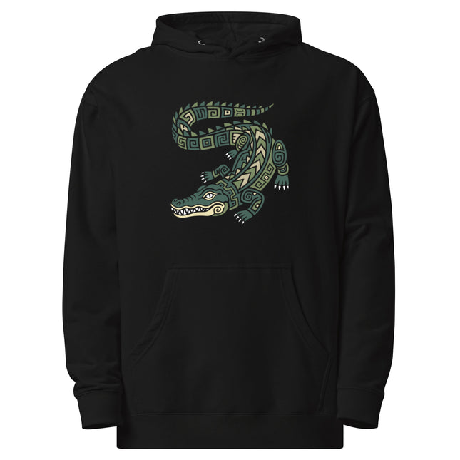 Mayan Crocodile Hoodie | Green Geometric Reptile Hooded Sweatshirt