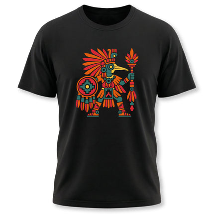 Aztec Hummingbird Warrior T-Shirt | Red and Gold Figure Graphic Tee