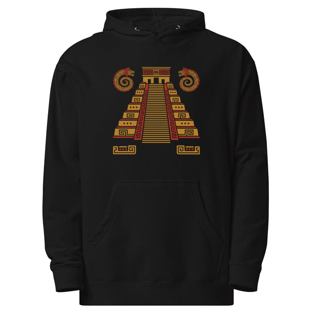 Maya Pyramid Hoodie | Gold Stairway and Red Geometric Temple Art