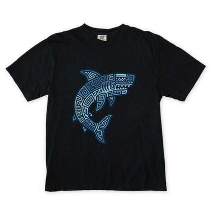 Mayan Tribal Shark T-Shirt | Blue Geometric Design Ocean Tee | Comfort Colors