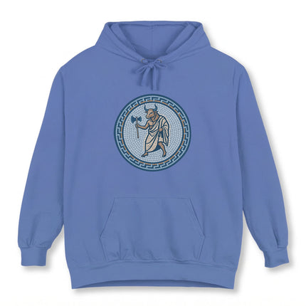 Mosaic Minotaur Hoodie | Greek Mythology Labrys Axe Unisex Pullover Hoodie