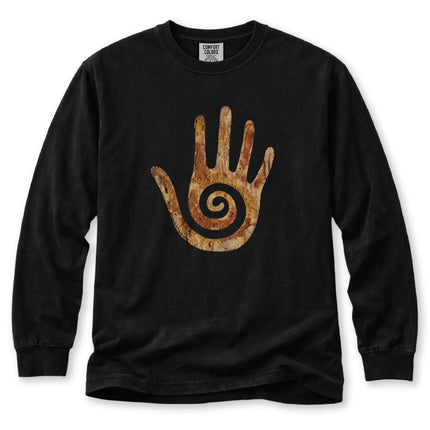 Spiral Healing Hand Long Sleeve T-Shirt | Textured Earth-Tone Motif Tee