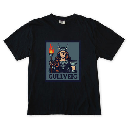 Gullveig Norse Mythology T-Shirt | Viking Horned Goddess Torch & Chalice Tee