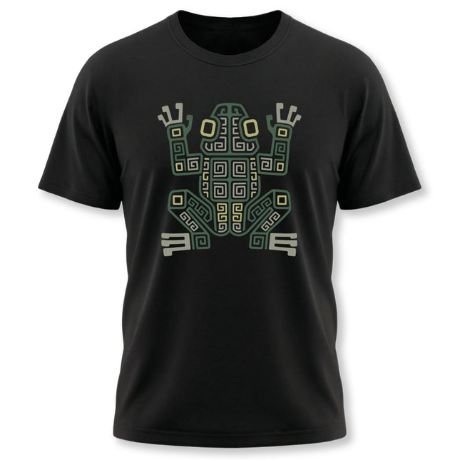 Mayan Frog T-Shirt | Olive and Cream Geometric Amphibian Design Tee