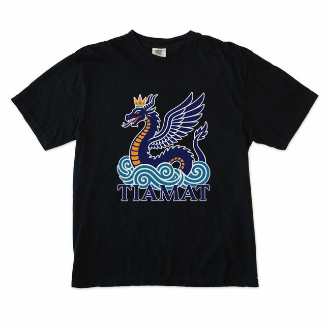 Tiamat Dragon mythology graphic tee shirt featuring the crowned sea serpent.