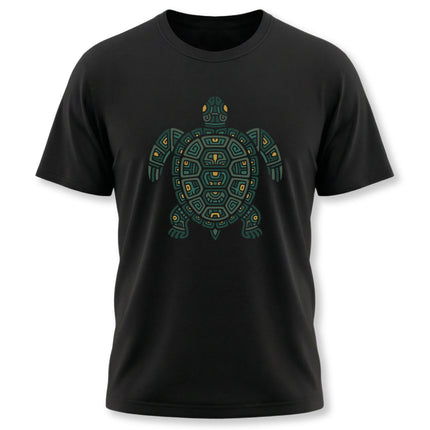 Mayan Turtle T-Shirt | Green and Gold Geometric Shell Design Tee