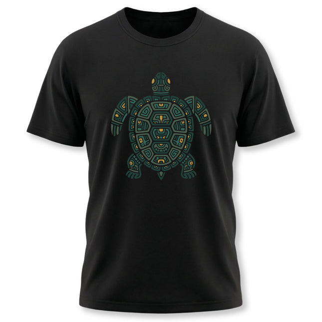 Mayan Turtle T-Shirt | Green and Gold Geometric Shell Design Tee