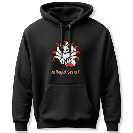 Nine-tailed Kitsune fox spirit graphic on a black pullover hoodie.