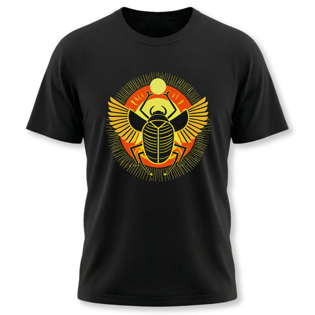 Khepri scarab beetle graphic tee with Ancient Egyptian sun god symbolism.