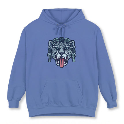 Tribal Mayan jaguar head graphic featuring Mesoamerican ancient art style.