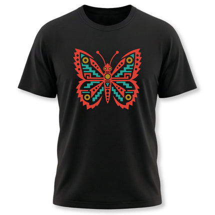 Aztec Butterfly T-Shirt | Red and Teal Geometric Wing Design Tee
