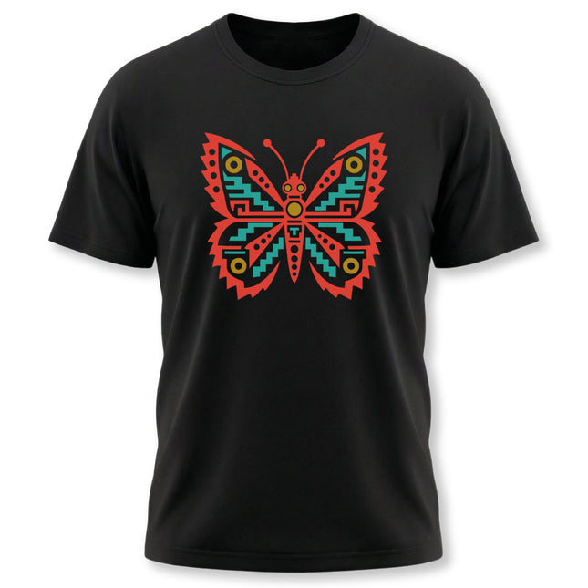 Aztec Butterfly T-Shirt | Red and Teal Geometric Wing Design Tee