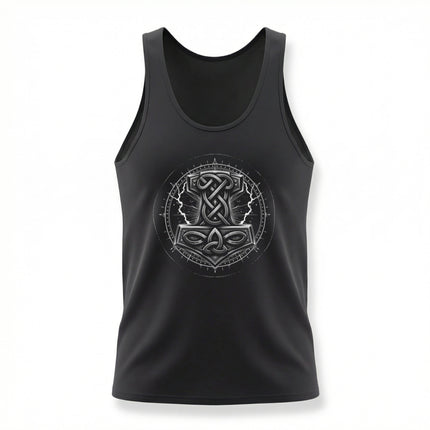 Norse knotwork tank top featuring intricate Viking mythology and Thor's symbols.
