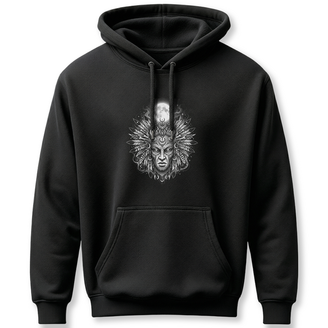 Tribal Moon Mask Hoodie | Celestial Moon Design Pullover