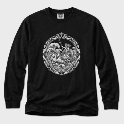 Poseidon Chariot T-Shirt | Greek Sea God with Trident Long Sleeve Tee