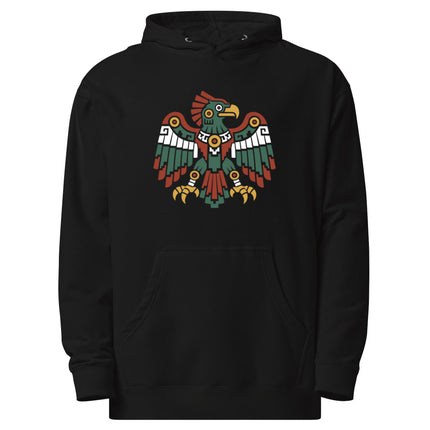 Aztec Eagle Hoodie | Spread-Wing Bird in Green, Red, and Gold