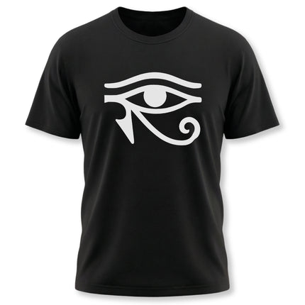 Black t-shirt featuring the Eye of Horus (Wadjet) Egyptian symbol graphic.