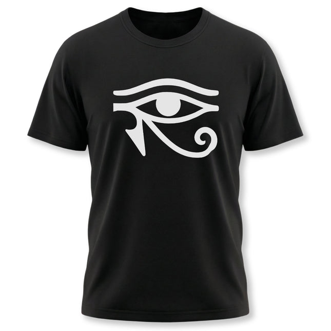 Black t-shirt featuring the Eye of Horus (Wadjet) Egyptian symbol graphic.