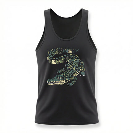 Mayan Crocodile Tribal Art Tank Top | Geometric Alligator Shirt Crocodile