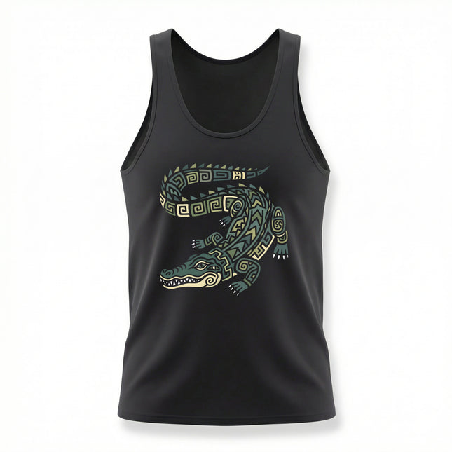 Mayan Crocodile Tribal Art Tank Top | Geometric Alligator Shirt Crocodile