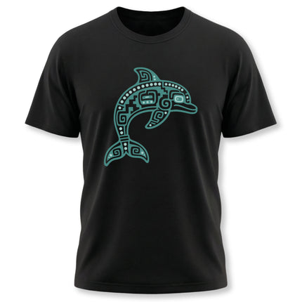 Mayan Dolphin T-Shirt | Teal Geometric Marine Animal Illustration Tee
