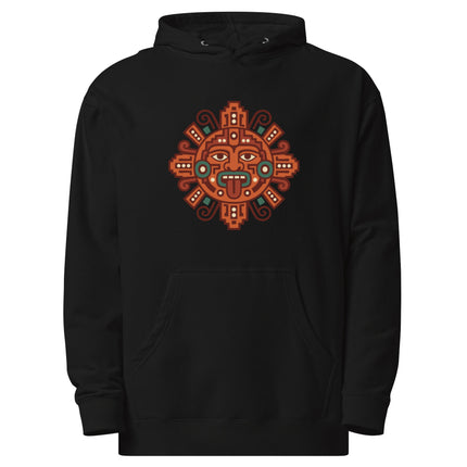 Mesoamerican Sun Hoodie | Mayan Orange Geometric Face Emblem Design