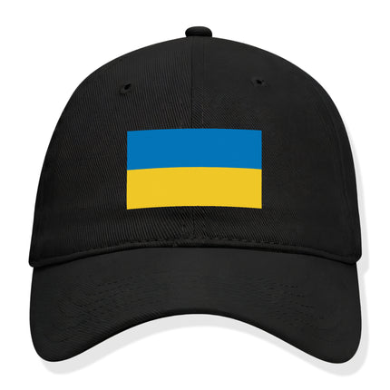 Black baseball cap featuring the blue and yellow Ukrainian flag.