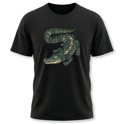 Mayan Crocodile T-Shirt | Curled Reptile with Geometric Patterns Tee