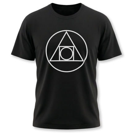 Philosopher's Stone alchemy symbol on a black unisex t-shirt.