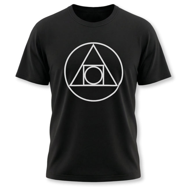 Philosopher's Stone alchemy symbol on a black unisex t-shirt.