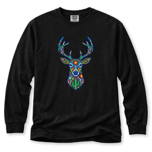 Huichol Deer Long Sleeve T-Shirt | Colorful Antler Graphic Tee