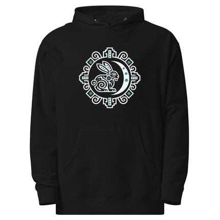 Maya Rabbit Moon Hoodie | White and Teal Crescent Medallion