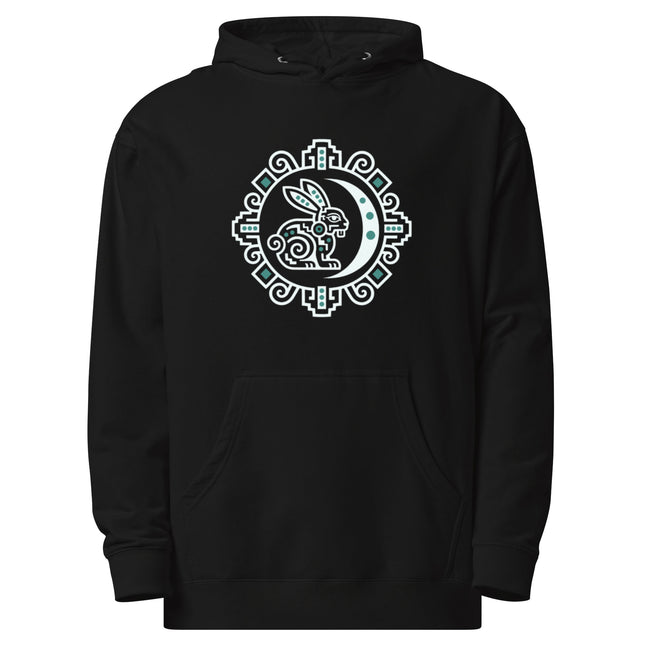 Maya Rabbit Moon Hoodie | White and Teal Crescent Medallion