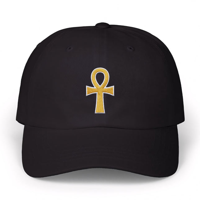 Gold Ankh Black Classic Dad Cap | Egyptian Symbol of Life Embroidered Hat